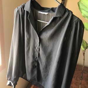 Women's So What Black Button Up Sheer Blouse S/M